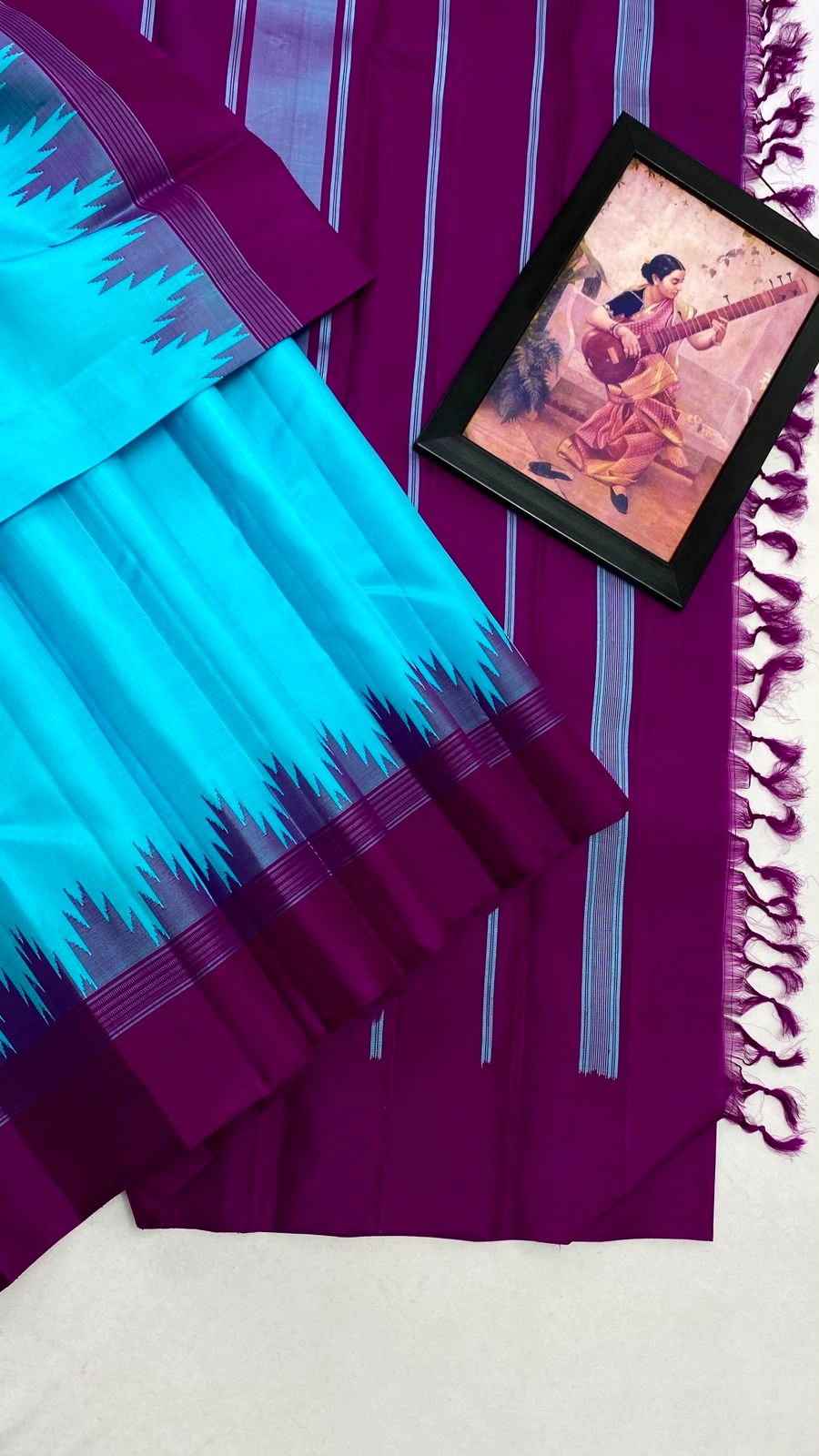 Korvai Temple Border Plain Body Kanchipuram Silk Saree